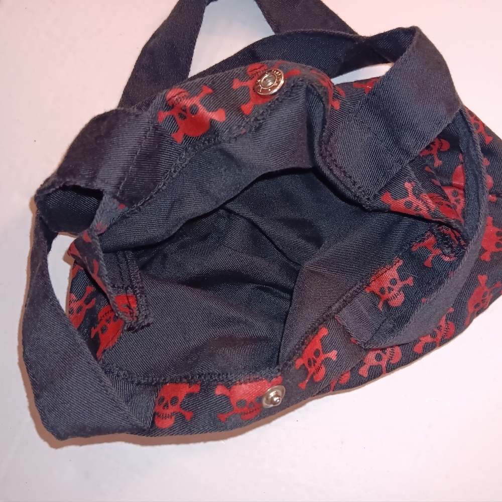 Skull Pattern Red Black Small Bag Tiny Tote Goth Punk Scene - Picture 5 of 6
